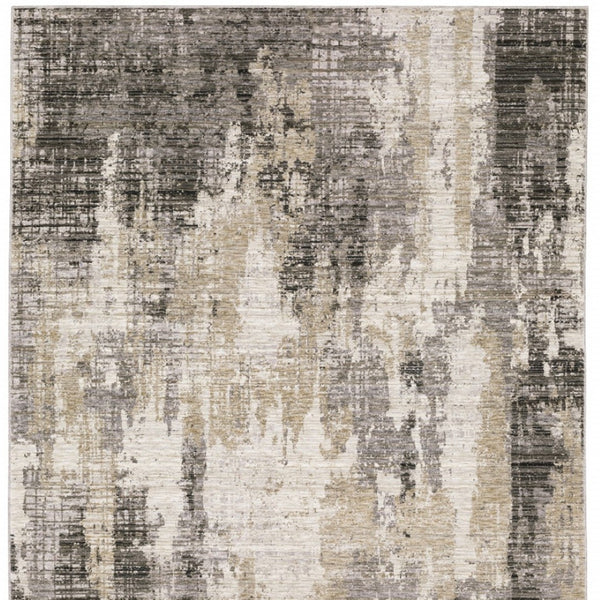 HomeRoots 8' Contemporary Gray and Beige Abstract Distressed Runner Rug for High-Traffic Entryways and Hallways 8' X 11' 509599