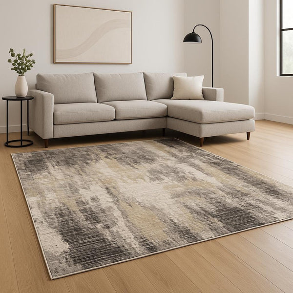 HomeRoots 8' Contemporary Gray and Beige Abstract Distressed Runner Rug for High-Traffic Entryways and Hallways 10' X 13' 509600