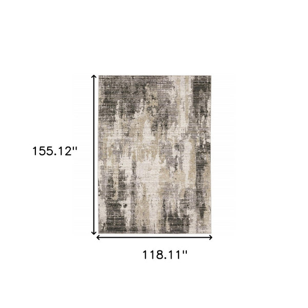 HomeRoots 8' Contemporary Gray and Beige Abstract Distressed Runner Rug for High-Traffic Entryways and Hallways 10' X 13' 509600