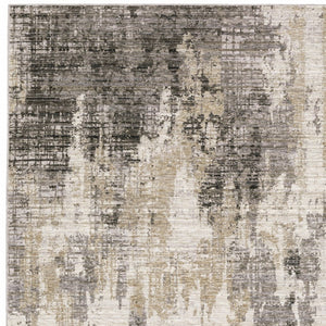 HomeRoots 8' Contemporary Gray and Beige Abstract Distressed Runner Rug for High-Traffic Entryways and Hallways 10' X 13' 509600