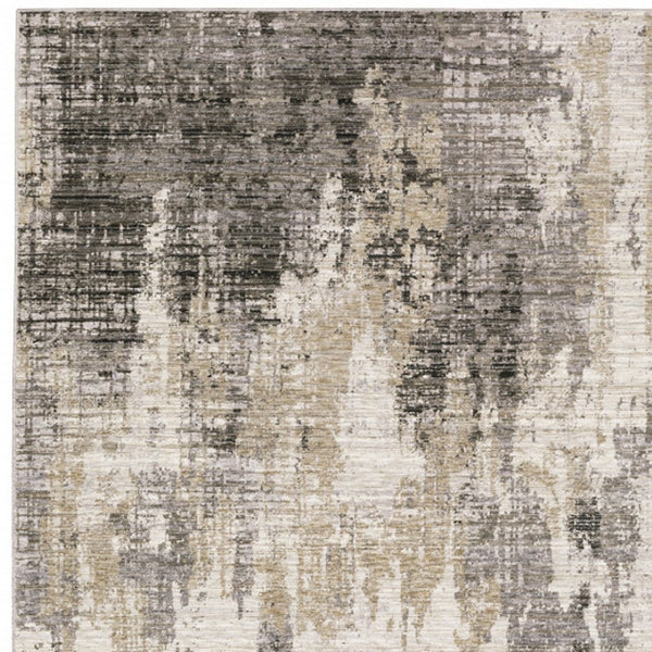 HomeRoots 8' Contemporary Gray and Beige Abstract Distressed Runner Rug for High-Traffic Entryways and Hallways 10' X 13' 509600