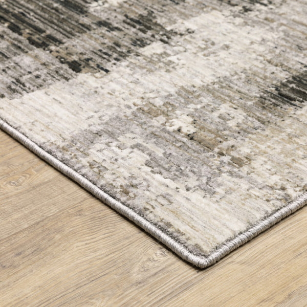 HomeRoots 8' Contemporary Gray and Beige Abstract Distressed Runner Rug for High-Traffic Entryways and Hallways 10' X 13' 509600