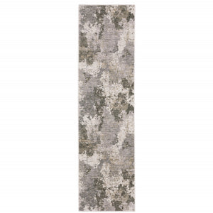 HomeRoots 2' Abstract Power Loom Runner Rug in Grey Ivory Beige Tan Brown Black - Stain Resistant & Durable 2'3" x 7'6" 509601