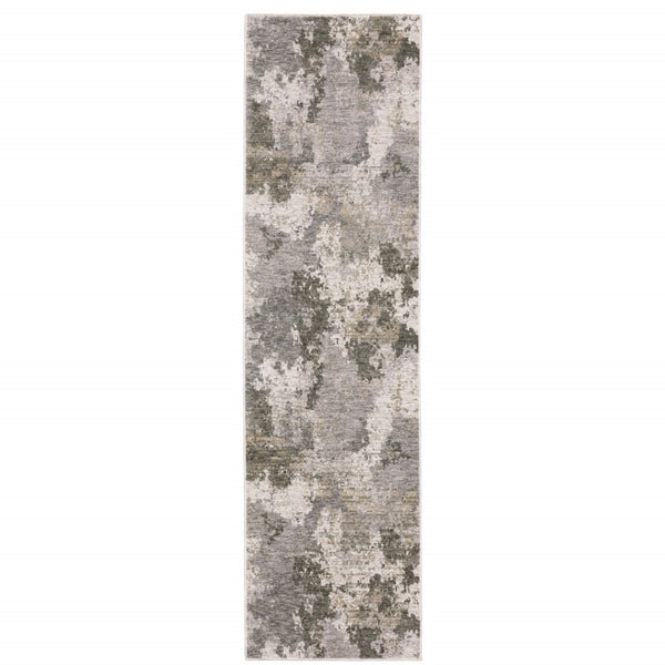 HomeRoots 2' Abstract Power Loom Runner Rug in Grey Ivory Beige Tan Brown Black - Stain Resistant & Durable 2'3" x 7'6" 509601