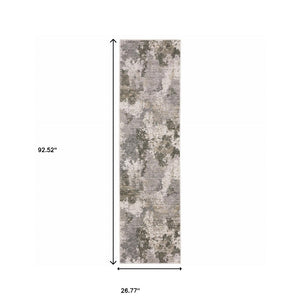 HomeRoots 2' Abstract Power Loom Runner Rug in Grey Ivory Beige Tan Brown Black - Stain Resistant & Durable 2'3" x 7'6" 509601