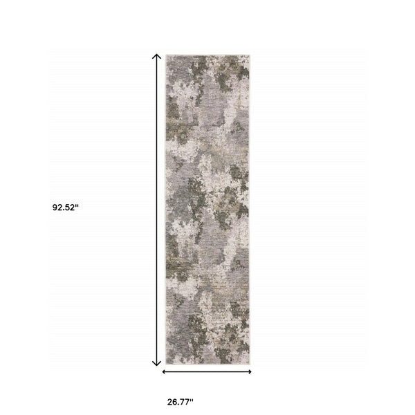 HomeRoots 2' Abstract Power Loom Runner Rug in Grey Ivory Beige Tan Brown Black - Stain Resistant & Durable 2'3" x 7'6" 509601