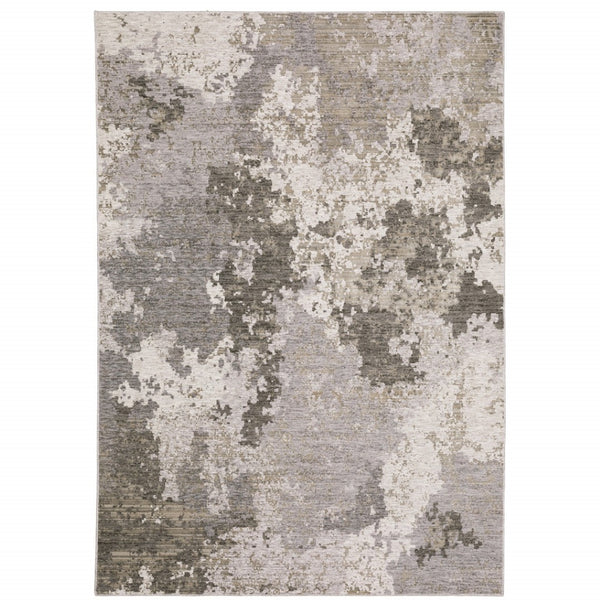 HomeRoots 2' Abstract Power Loom Runner Rug in Grey Ivory Beige Tan Brown Black - Stain Resistant & Durable 3' x 5' 509602