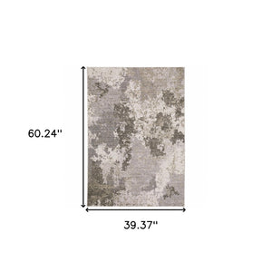 HomeRoots 2' Abstract Power Loom Runner Rug in Grey Ivory Beige Tan Brown Black - Stain Resistant & Durable 3' x 5' 509602