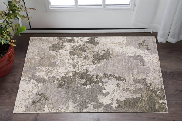HomeRoots 2' Abstract Power Loom Runner Rug in Grey Ivory Beige Tan Brown Black - Stain Resistant & Durable 3' x 5' 509602
