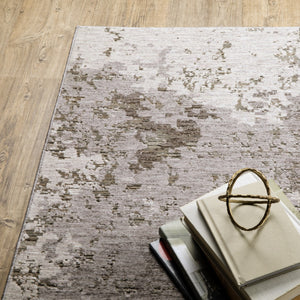 HomeRoots 2' Abstract Power Loom Runner Rug in Grey Ivory Beige Tan Brown Black - Stain Resistant & Durable 3' x 5' 509602