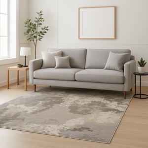 HomeRoots 2' Abstract Power Loom Runner Rug in Grey Ivory Beige Tan Brown Black - Stain Resistant & Durable 5' X 8' 509603
