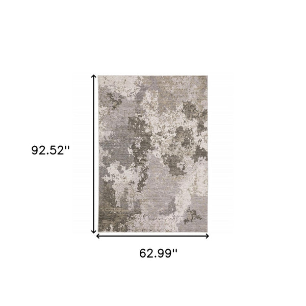 HomeRoots 2' Abstract Power Loom Runner Rug in Grey Ivory Beige Tan Brown Black - Stain Resistant & Durable 5' X 8' 509603