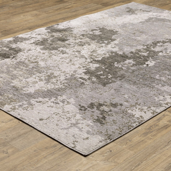 HomeRoots 2' Abstract Power Loom Runner Rug in Grey Ivory Beige Tan Brown Black - Stain Resistant & Durable 7' X 10' 509604