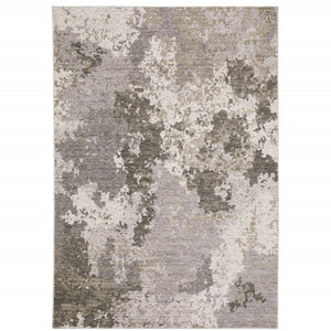 HomeRoots 2' Abstract Power Loom Runner Rug in Grey Ivory Beige Tan Brown Black - Stain Resistant & Durable 8' X 11' 509605