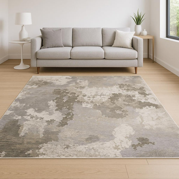 HomeRoots 2' Abstract Power Loom Runner Rug in Grey Ivory Beige Tan Brown Black - Stain Resistant & Durable 10' X 13' 509606