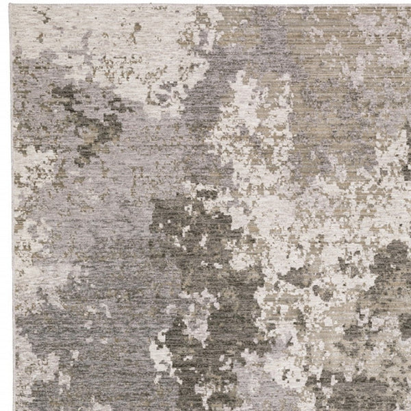 HomeRoots 2' Abstract Power Loom Runner Rug in Grey Ivory Beige Tan Brown Black - Stain Resistant & Durable 10' X 13' 509606