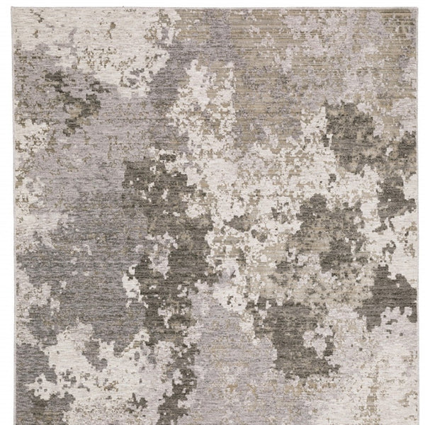 HomeRoots 2' Abstract Power Loom Runner Rug in Grey Ivory Beige Tan Brown Black - Stain Resistant & Durable 10' X 13' 509606