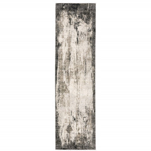 HomeRoots 2' Abstract Grey Ivory Charcoal Tan Black Beige Power Loom Runner Rug - Modern, Stain Resistant Design 2'3" x 7'6" 509607