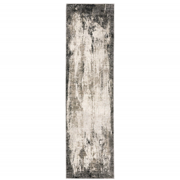 HomeRoots 2' Abstract Grey Ivory Charcoal Tan Black Beige Power Loom Runner Rug - Modern, Stain Resistant Design 2'3" x 7'6" 509607