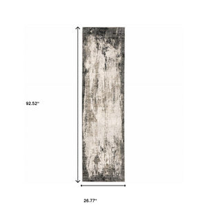 HomeRoots 2' Abstract Grey Ivory Charcoal Tan Black Beige Power Loom Runner Rug - Modern, Stain Resistant Design 2'3" x 7'6" 509607