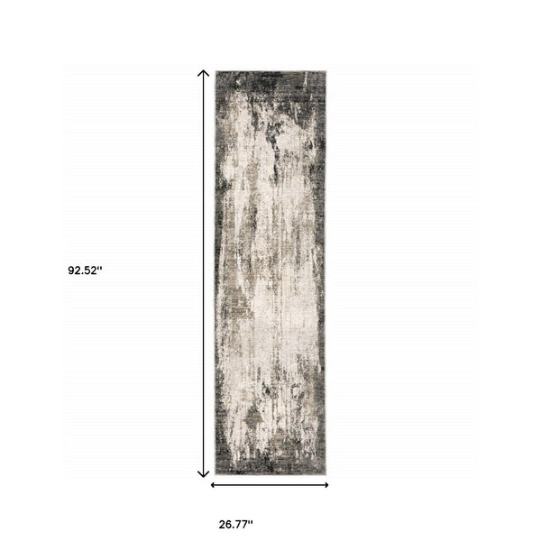HomeRoots 2' Abstract Grey Ivory Charcoal Tan Black Beige Power Loom Runner Rug - Modern, Stain Resistant Design 2'3" x 7'6" 509607