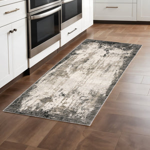 HomeRoots 2' Abstract Grey Ivory Charcoal Tan Black Beige Power Loom Runner Rug - Modern, Stain Resistant Design 2'3" x 7'6" 509607