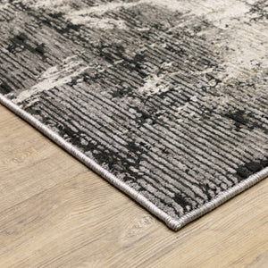 HomeRoots 2' Abstract Grey Ivory Charcoal Tan Black Beige Power Loom Runner Rug - Modern, Stain Resistant Design 2'3" x 7'6" 509607