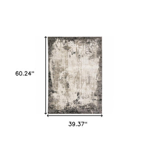 HomeRoots 2' Abstract Grey Ivory Charcoal Tan Black Beige Power Loom Runner Rug - Modern, Stain Resistant Design 3' x 5' 509608