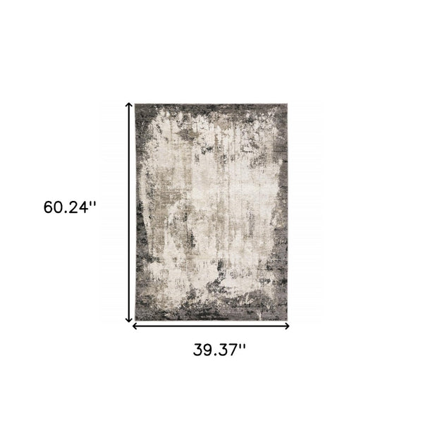 HomeRoots 2' Abstract Grey Ivory Charcoal Tan Black Beige Power Loom Runner Rug - Modern, Stain Resistant Design 3' x 5' 509608