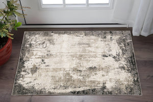 HomeRoots 2' Abstract Grey Ivory Charcoal Tan Black Beige Power Loom Runner Rug - Modern, Stain Resistant Design 3' x 5' 509608