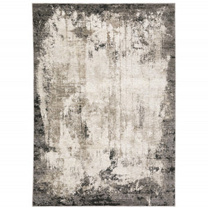 HomeRoots 2' Abstract Grey Ivory Charcoal Tan Black Beige Power Loom Runner Rug - Modern, Stain Resistant Design 5' X 8' 509609