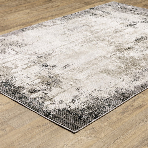 HomeRoots 2' Abstract Grey Ivory Charcoal Tan Black Beige Power Loom Runner Rug - Modern, Stain Resistant Design 5' X 8' 509609
