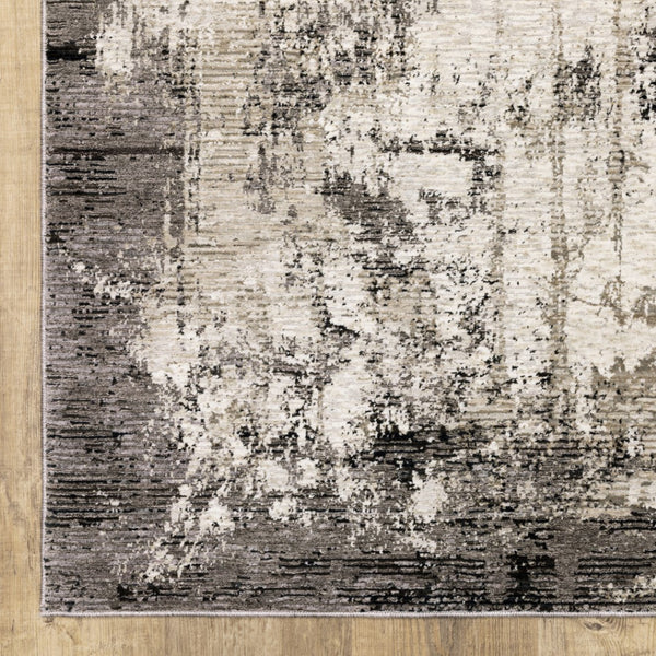 HomeRoots 2' Abstract Grey Ivory Charcoal Tan Black Beige Power Loom Runner Rug - Modern, Stain Resistant Design 5' X 8' 509609
