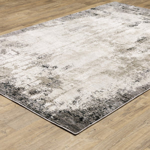 HomeRoots 2' Abstract Grey Ivory Charcoal Tan Black Beige Power Loom Runner Rug - Modern, Stain Resistant Design 7' X 10' 509610