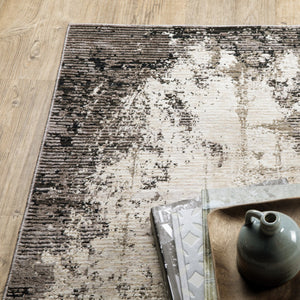 HomeRoots 2' Abstract Grey Ivory Charcoal Tan Black Beige Power Loom Runner Rug - Modern, Stain Resistant Design 7' X 10' 509610