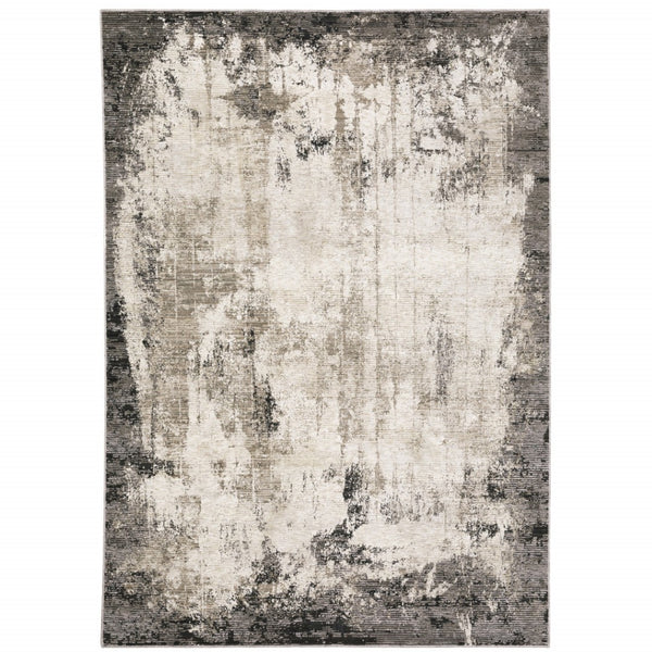HomeRoots 2' Abstract Grey Ivory Charcoal Tan Black Beige Power Loom Runner Rug - Modern, Stain Resistant Design 8' X 11' 509611
