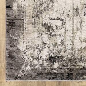 HomeRoots 2' Abstract Grey Ivory Charcoal Tan Black Beige Power Loom Runner Rug - Modern, Stain Resistant Design 8' X 11' 509611