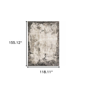 HomeRoots 2' Abstract Grey Ivory Charcoal Tan Black Beige Power Loom Runner Rug - Modern, Stain Resistant Design 10' X 13' 509612
