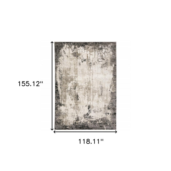 HomeRoots 2' Abstract Grey Ivory Charcoal Tan Black Beige Power Loom Runner Rug - Modern, Stain Resistant Design 10' X 13' 509612