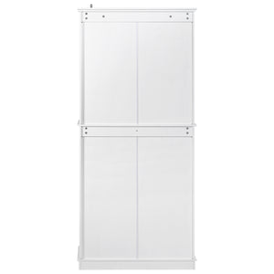 English Elm K&K 71" Tall Farmhouse Pantry Cabinet with Groove Edges, 3 Pull-Out Organizers, 6 Door Shelves White N707P256507W