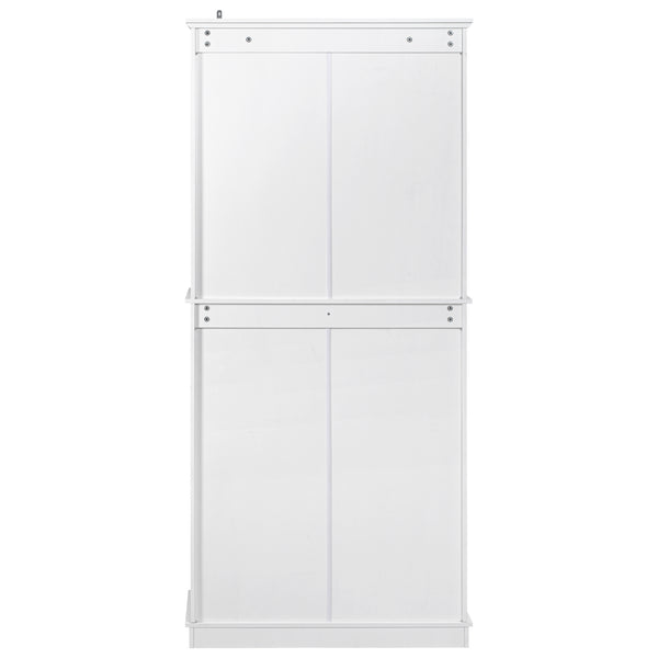 English Elm K&K 71" Tall Farmhouse Pantry Cabinet with Groove Edges, 3 Pull-Out Organizers, 6 Door Shelves White N707P256507W