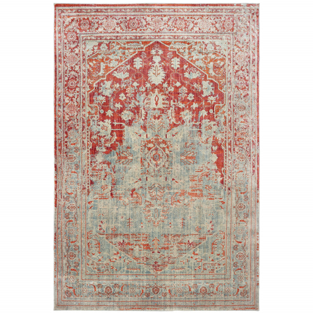 Homeroots 10' X 13' Grey And Orange Oriental Power Loom Stain Resistant Area Rug  Polypropylene 509630