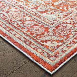 Homeroots 10' X 13' Grey And Orange Oriental Power Loom Stain Resistant Area Rug  Polypropylene 509630