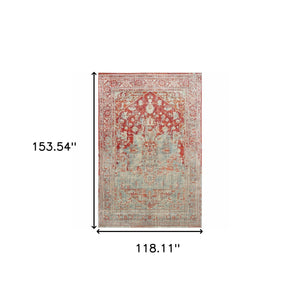 Homeroots 10' X 13' Grey And Orange Oriental Power Loom Stain Resistant Area Rug  Polypropylene 509630