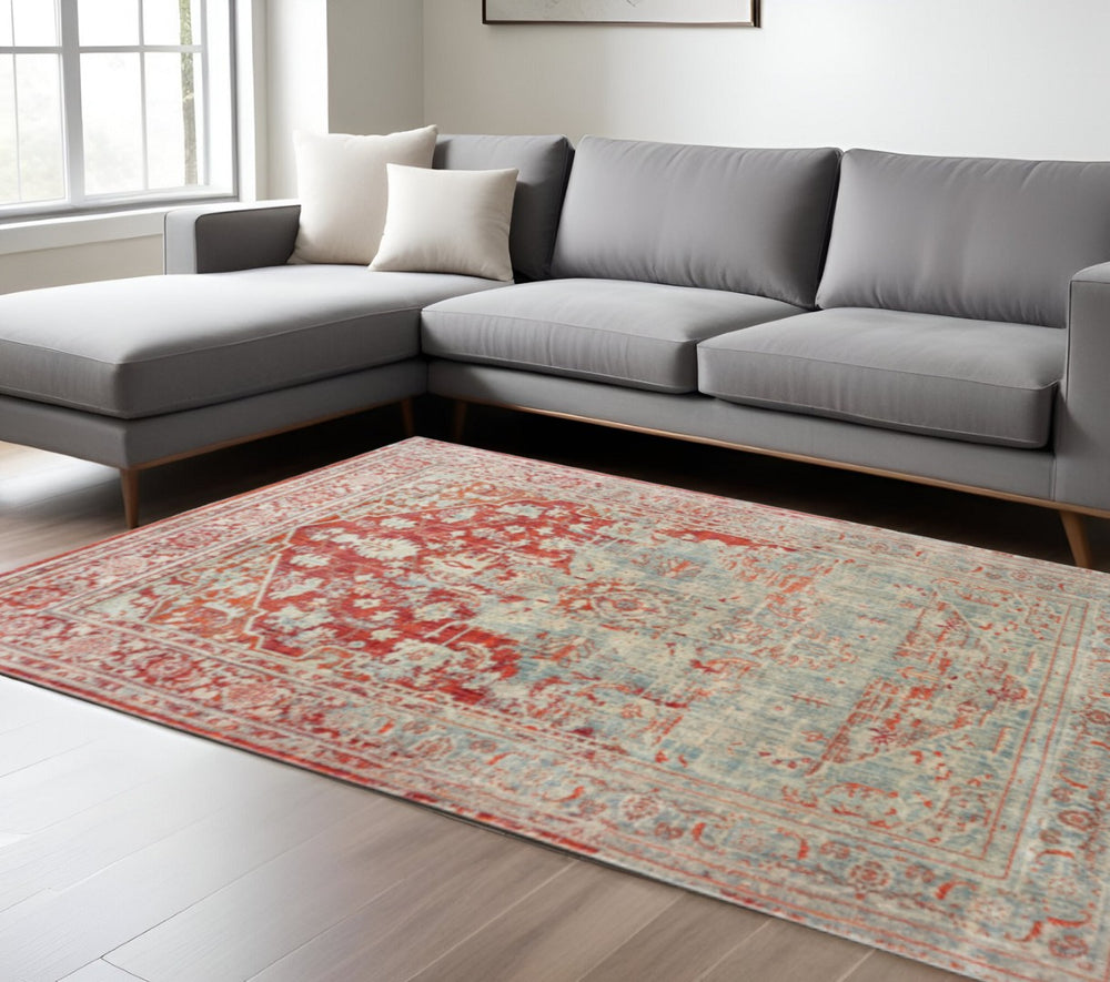 HomeRoots 10' Grey & Orange Oriental Area Rug – Stylish, Stain-Resistant, Power-Loomed for High Traffic Areas 509630