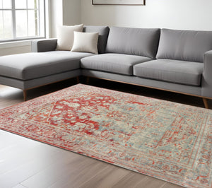 HomeRoots 10' Grey & Orange Oriental Area Rug – Stylish, Stain-Resistant, Power-Loomed for High Traffic Areas 509630