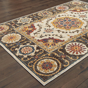 Homeroots 10' X 13' Ivory And Brown Oriental Power Loom Stain Resistant Area Rug  Polypropylene 509642