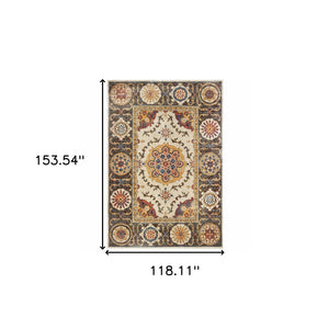 Homeroots 10' X 13' Ivory And Brown Oriental Power Loom Stain Resistant Area Rug  Polypropylene 509642
