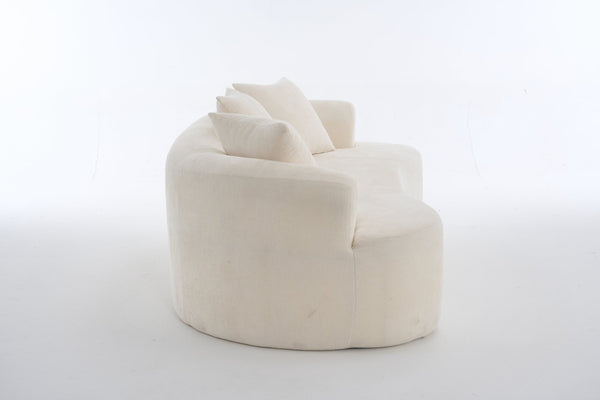 English Elm Crescent-shaped Curved Chenille Loveseat Low Profile Deep Seat Modern Living Room Sofa White W5188P450345