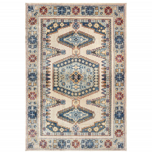 Homeroots 10' X 13' Ivory And Blue Oriental Power Loom Stain Resistant Area Rug  Polypropylene 509648